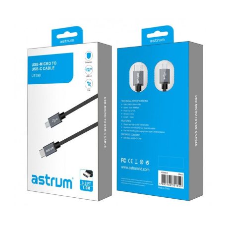 Astrum UT590 1M Type-C - micro USB strapabíró adatkábel A53059-B