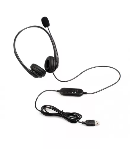 Astrum HS750 Call center USB fejhallgató állítható zajszűrős mikrofonnal, bőr fülpárnákkal