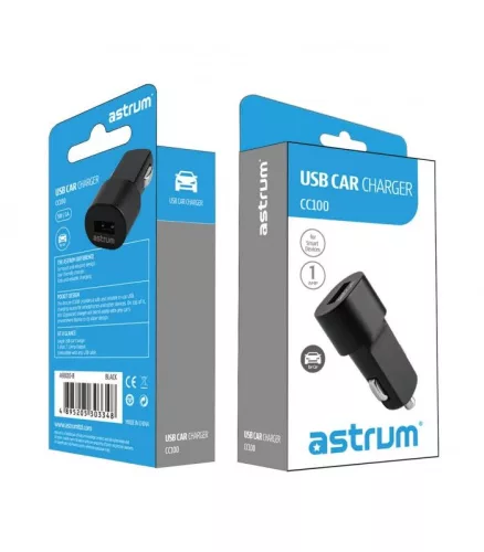 Astrum CC100 fehér - ezüst autós szivar töltő 1.0A 1xUSB A93010-Q 5W