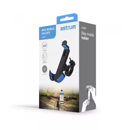 Astrum SH460 gumibevonatos univerzális biciklis okostelefon tartó 3,5" - 6,3" 360 fokban forgatható fekete/kék