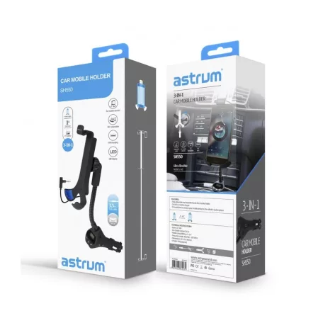Astrum SH550 3in1 univerzális szivargyújtós autós tartó/töltő/FM transzmitter/kihangosító 4"-6,3" 1XUSB 1A 5W