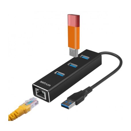 Astrum DA580 USB 3.0 Multi-HUB 3X USB (3.0) + Ethernet fekete adapter