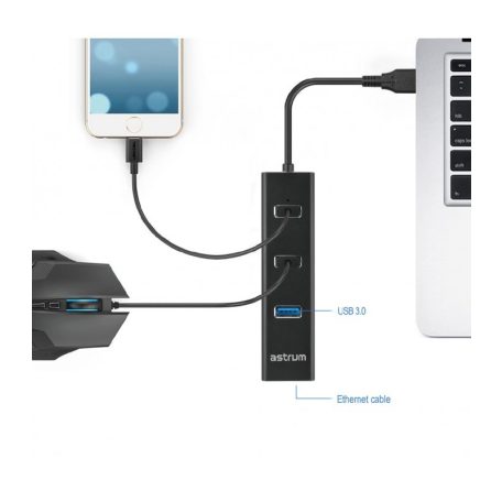 Astrum ACTIVE ADAPTER DA580 USB3.0 - 3 GIGABIT ETHERNET + 3PORT HUB BLACK