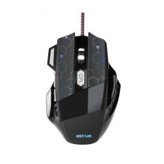   Astrum MG300 7D 4800DPI vezetékes gumírozott fekete gamer optikai egér, programozható gombokkal, többszínű LED világítással