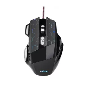   Astrum MG300 7D 4800DPI vezetékes gumírozott fekete gamer optikai egér, programozható gombokkal, többszínű LED világítással