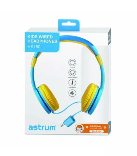 Astrum HS150 3,5MM gyerek (max 85dB) fejhallgató erősített kábellel, jack elosztós csatlakozóval kék