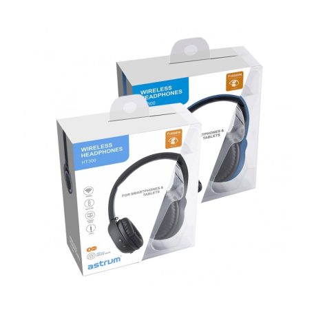 Astrum HT300 sztereó fekete bluetooth 4.2 összecsukható fejhallgató beepitett mikrofonnal, bőr fülpárnákkal