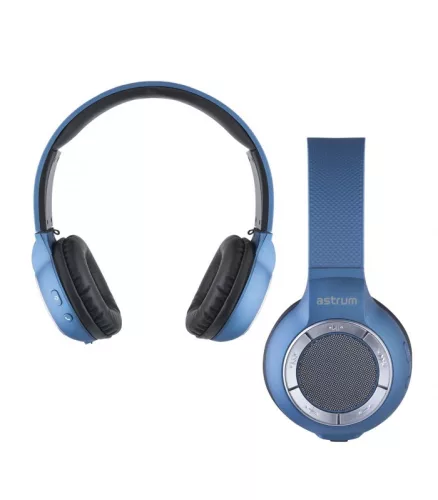 Astrum HT300 sztereó kék bluetooth 4.2 összecsukható fejhallgató beepitett mikrofonnal, bőr fülpárnákkal