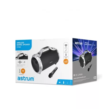 Astrum ST400 hordozható karaoke bluetooth hangszóró FM rádióval, micro SD olvasóval, mikrofonnal, AUX, USB, 25W