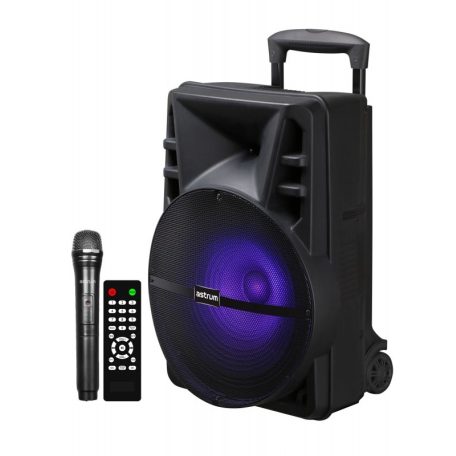 Astrum TM140 "Trolley" hordozható bluetooth hangszóró 15.0", 40W, FM, USB, MicroSD, színes LED világítás, távirányító, mikrofon