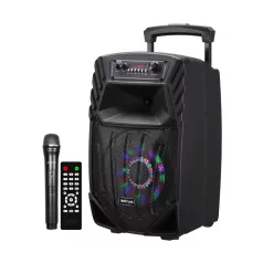   Astrum TM085 "Trolley" hordozható bluetooth hangszóró 8.0", 40W, FM, USB, MicroSD, színes LED világítás, távirányító, mikrofon