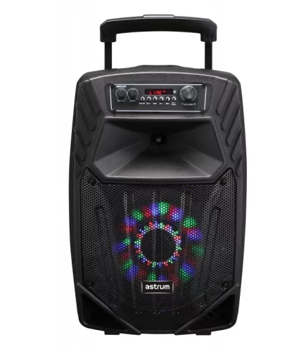 Astrum TM085 "Trolley" hordozható bluetooth hangszóró 8.0", 40W, FM, USB, MicroSD, színes LED világítás, távirányító, mikrofon