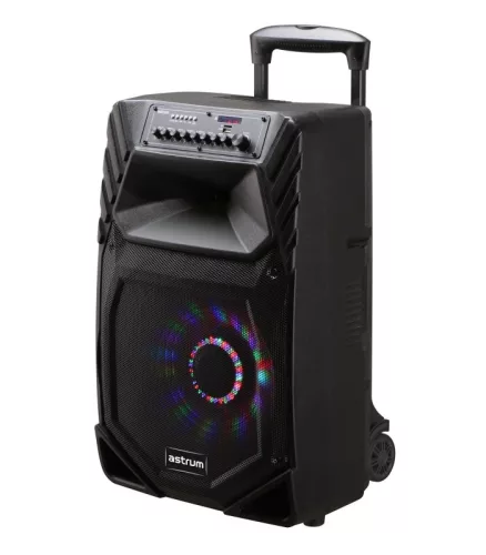 Astrum TM125 "Trolley" hordozható bluetooth hangszóró 12.0", 60W, FM, USB, MicroSD, színes LED világítás, távirányító, 2X mikrofon
