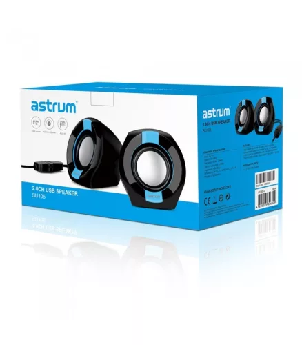 Astrum SU105 fekete-piros 2.0 csatornás 3,5MM multimédia hangszóró USB-s áramellátással, hangerőszabályozóval, prémium hangzással 2 X 3W