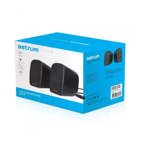 Astrum SU170 fekete 2.0 csatornás 3,5MM multimédia hangszóró USB-s áramellátással, hangerőszabályozóval, prémium hangzással 2 X 3W