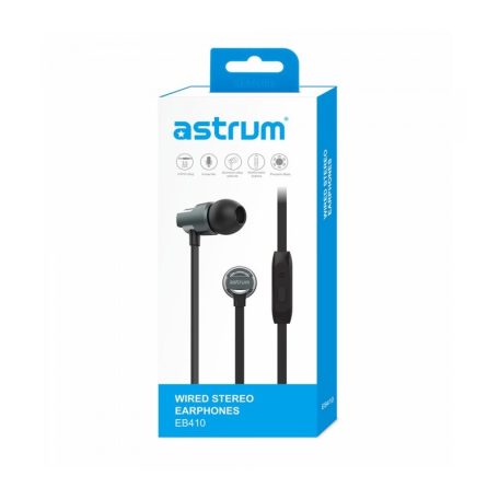 Astrum EB410 universal 3,5mm black, metal stereo headset with noise reduction microphone, premium sound