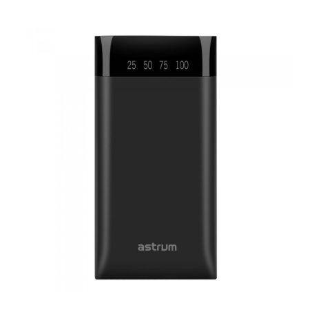 Astrum PB230 fekete Power Bank 10000MAH LED kijelzővel, 2A input, 2,1A/1A outputm Li-Polymer akkucellákkal új verzió 10W