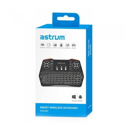 Astrum KW360 vezeték nélküli billentyűzet LED háttérvilágítással, multi-touch funkció (Smart TV kompatibilitás), angol kiosztás