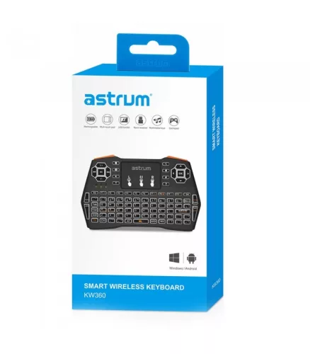 Astrum KW360 vezeték nélküli billentyűzet LED háttérvilágítással, multi-touch funkció (Smart TV kompatibilitás), angol kiosztás