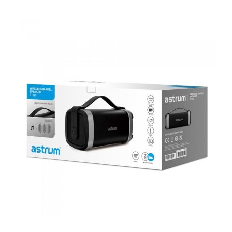 Astrum ST340 fekete hordozható bluetooth hangszóró FM rádióval, micro SD olvasóval, karpánttal, AUX, USB, EQ, 25W