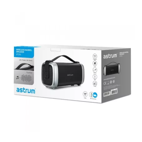 Astrum ST370 fekete hordozható bluetooth hangszóró FM rádióval, micro SD olvasóval, karpánttal, AUX, USB, EQ, 25W