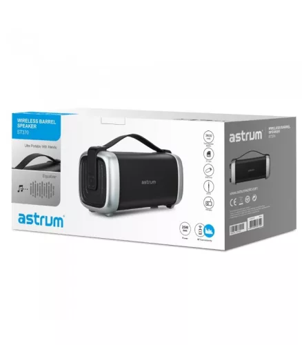 Astrum ST370 fekete hordozható bluetooth hangszóró FM rádióval, micro SD olvasóval, karpánttal, AUX, USB, EQ, 25W