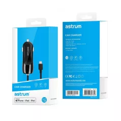   Astrum CC390 iPhone/iPad lightning 8 pin MFI engedélyes autós töltő spirál kábellel 2,4A fekete 12W
