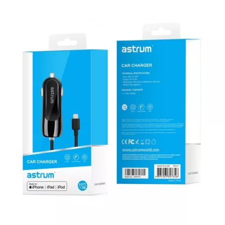 Astrum CC390 iPhone/iPad lightning 8 pin MFI engedélyes autós töltő spirál kábellel 2,4A fehér 12W