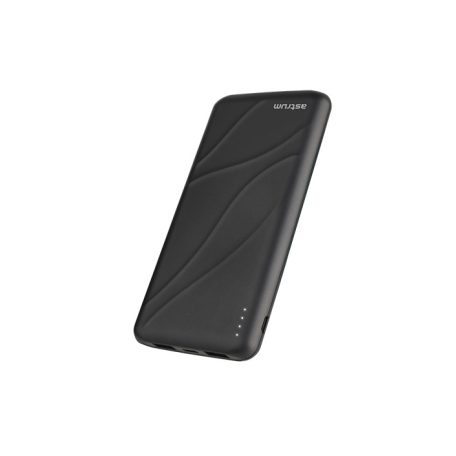Astrum PB220 10000mAh 3D slim fekete gyorstöltő PD power bank 18W, 2X QC 3.0 USB-A, 1XUSB-C, li-polymer cellákkal, LED indikátorral