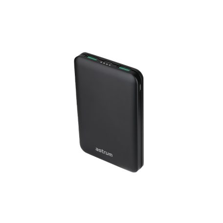 Astrum PB440 10000mAh fekete fémházas gyorstöltő PD power bank 22,5W, 2X QC 3.0 USB-A, 1XUSB-C, li-polymer cellákkal, LED indikátorral