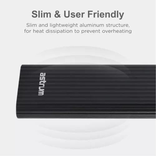 Astrum EN100 fekete slim alumínium merevlemez (M2 SSD) ház USB3.0 Type-C csatlakozóval