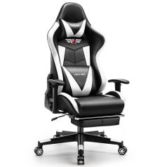   Astrum eSPORT gamer szék, behúzható lábtartó, állítható kartámasz, dönthető háttámla, masszázs funkció fekete - fehér