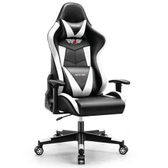   Astrum eSPORT gamer szék, behúzható lábtartó, állítható kartámasz, dönthető háttámla, masszázs funkció fekete - fehér