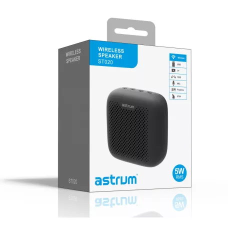 Astrum ST020 fekete hordozható bluetooth hangszóró, mikrofon, vízálló IPX5, 5W