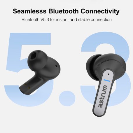 Astrum ET360 BT V5.3 sztereo TWS headset zajszűrős dual mikrofonnal, USB-C töltőtokkal, fekete