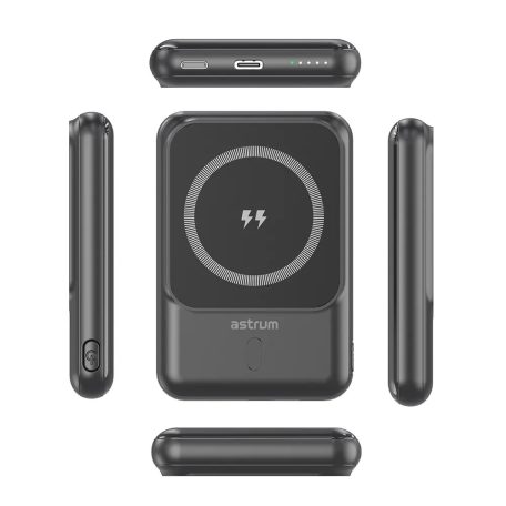 Astrum PB050 5000mAh fekete gyorstöltő power bank vezeték nélküli töltéssel, 2X Type-C (2.1A), li-polymer cellákkal