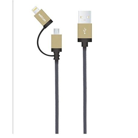 Astrum Apple iPhone 5/6/7 1,2M mesh metal profile data cable with micro usb coverter MFI certified gold
