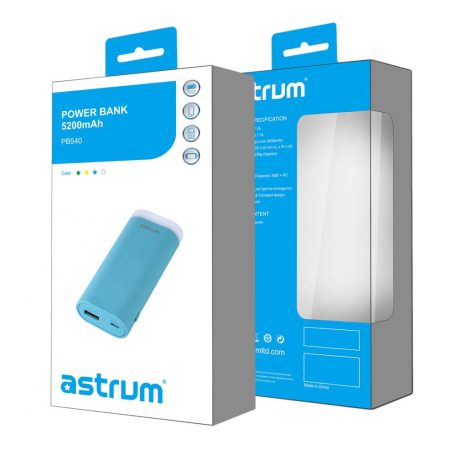 Astrum PB540 fehér Power Bank 5200MAH 1A, beépített nagyteljesítményű zseblámpával 5W