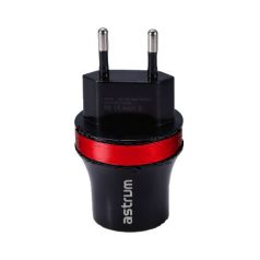   Astrum CH220 black - red travel charger 2.1A 2xUSB with microUSB data cable A92522-N