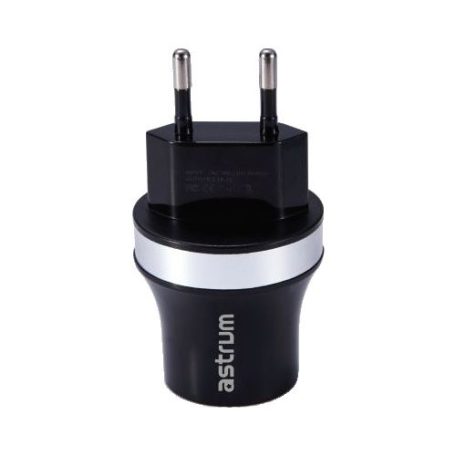 Astrum CH220 black - silver travel charger 2.1A 2xUSB with microUSB data cable A92522-S