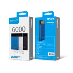   Astrum PB540 fekete Power Bank 6000MAH LED kijelzővel, 2A input, 2,1A/1A outputm Li-Polymer akkucellákkal új verzió 10W