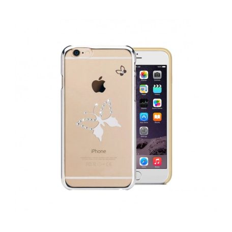 Astrum MC290 keretes pillangó mintás, Swarovski köves Apple iPhone 6/6S hátlapvédő ezüst