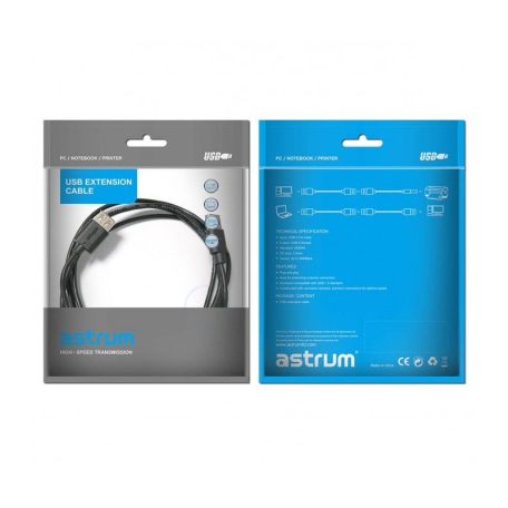 Astrum USB (Apa) - USB (Anya) 2.0 hosszabbító kábel 1.8M fekete UE201