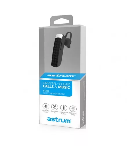 Astrum ET200 fekete BT 4.1 multipoint CSR bluetooth headset töltőkábellel, Android/IOS