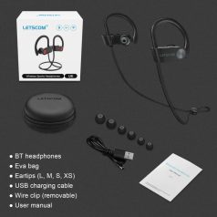   Letscom U8I Bluetooth 5.0 sztereó sport piros-fekete headset prémium tokkal