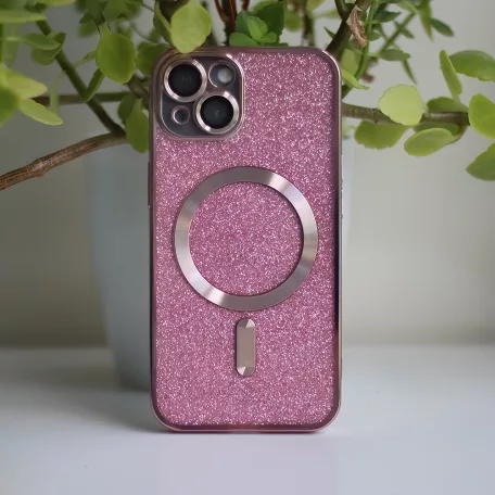 Glitter Chrome Mag - Apple iPhone 13 (6.1) kameravédős, MagSafe tok pink
