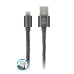   Forever Apple USB - Lightning (8Pin) fekete bőrbevonatos adatkábel 2A 1m