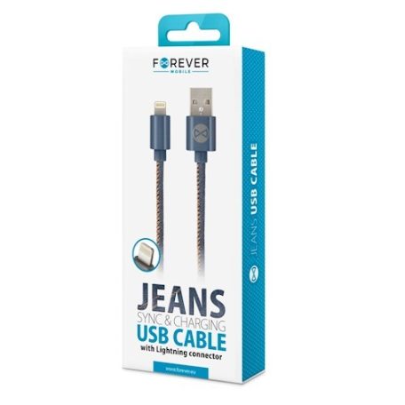 Forever Apple USB - Lightning (8Pin) kék (Jeans) adatkábel 2A 1m
