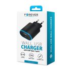 Forever TC-03 hálózati töltőfej 1x USB és 1x Type-C foglalattal 3.1A fekete (15W)