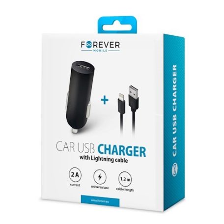 Forever M02 szivargyújtó töltő 1x USB csatlakozóval és Type-C kábellel, (Max 2A, 1,2m) 10W